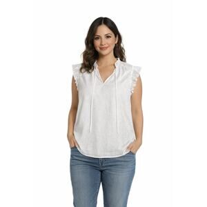 Tamara H. White Blouse Sz S Petite Flutter Sleeve Romantic Fairy Cottage EUC